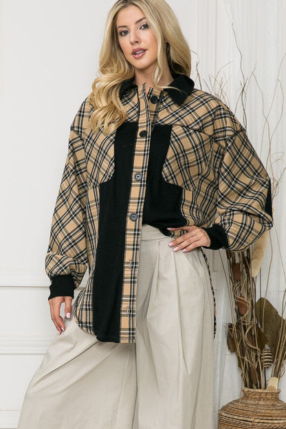 Orange Farm Oversized Elbow Patch Shacket-plaid view 5 - Relaxed Fit - How To Style (layer)