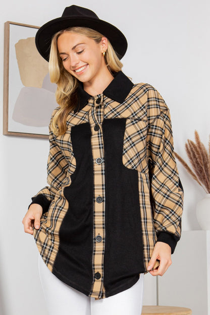 Orange Farm Oversized Elbow Patch Shacket-plaid view 7 - Relaxed Fit - How To Style (layer)