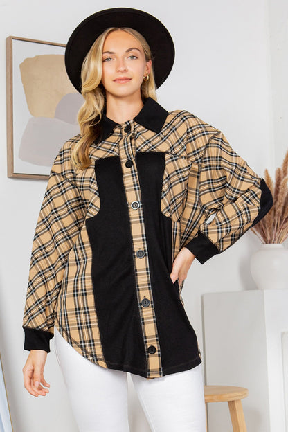 Orange Farm Oversized Elbow Patch Shacket-plaid view 8 - Relaxed Fit - How To Style (layer)