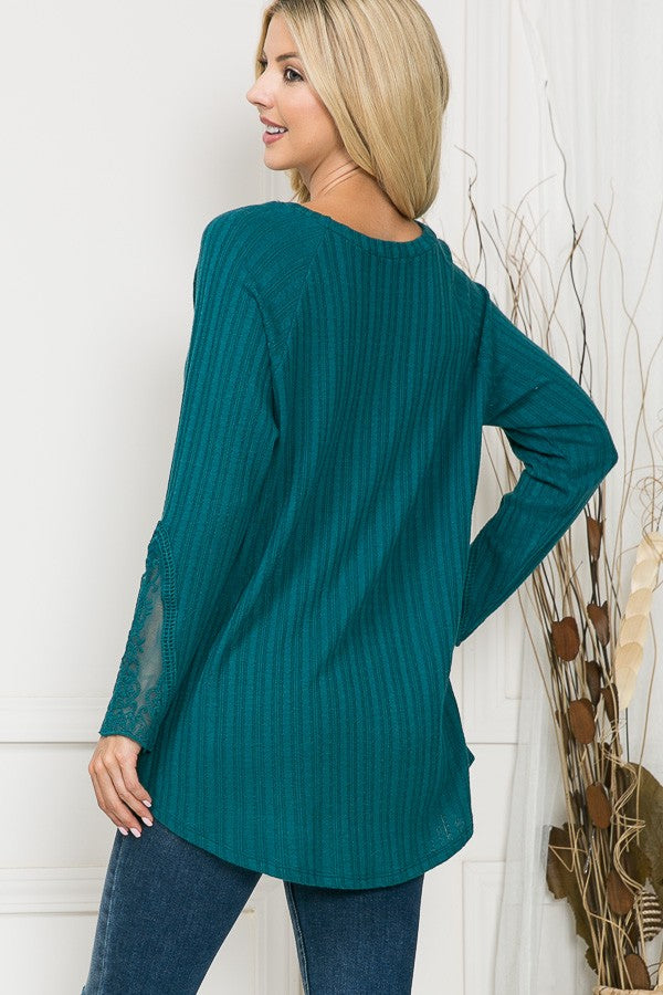 Orange Farm Patch Slv. Pointellet Knit Top in Olive view 6 - Fall Wardrobe Essential - Patch Long Sleeve Top