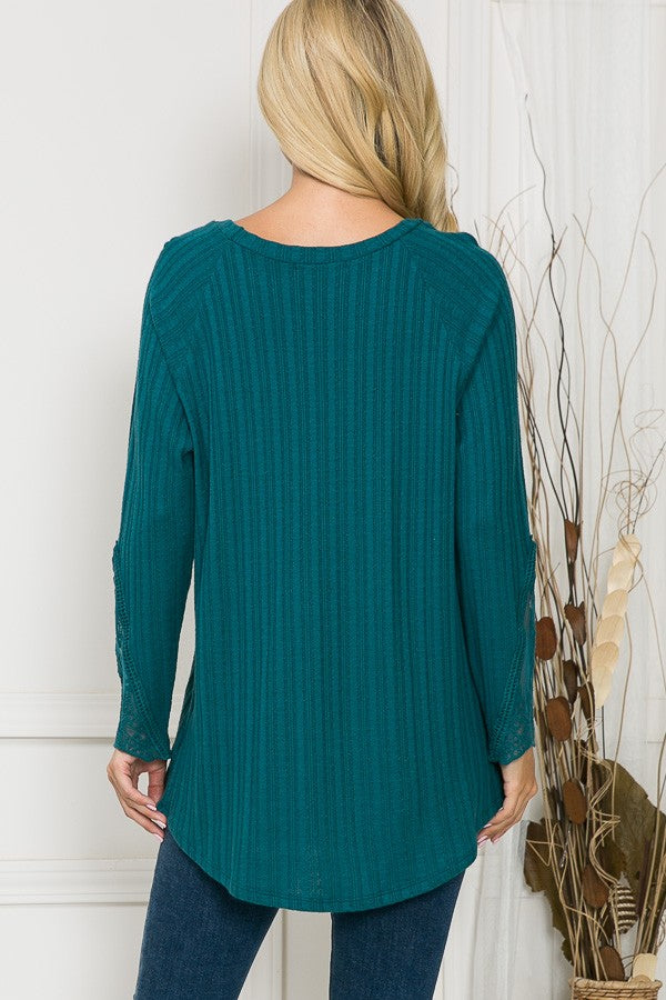 Orange Farm Patch Slv. Pointellet Knit Top in Olive view 7 - Fall Wardrobe Essential - Patch Long Sleeve Top