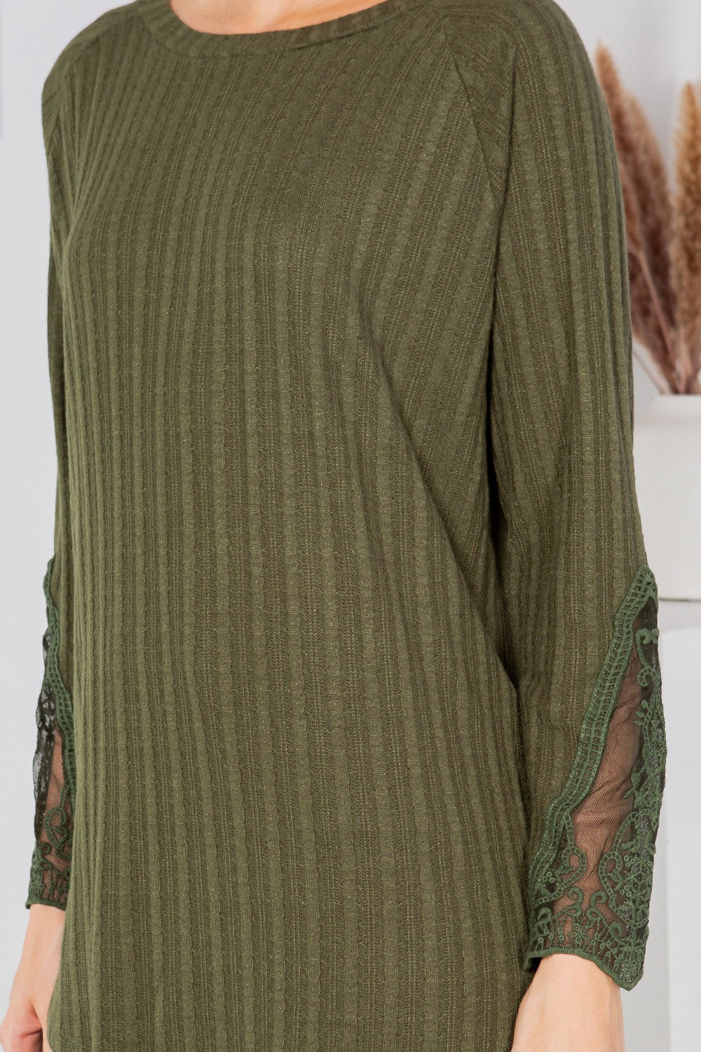 Orange Farm Patch Slv. Pointellet Knit Top in Olive view 8 - Fall Wardrobe Essential - Patch Long Sleeve Top