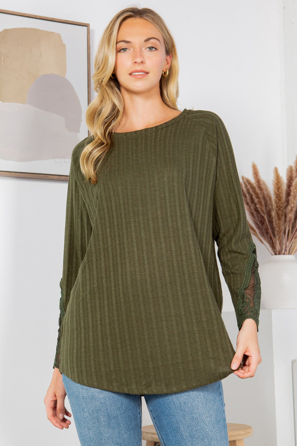 Orange Farm Patch Slv. Pointellet Knit Top view 10 - Fall Wardrobe Essential - Patch Long Sleeve Top