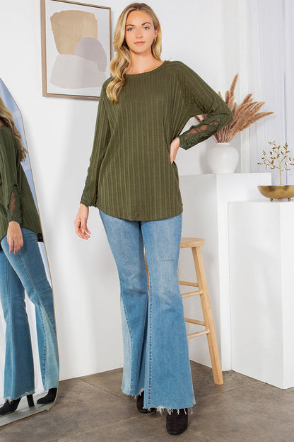 Orange Farm Patch Slv. Pointellet Knit Top view 11 - Fall Wardrobe Essential - Patch Long Sleeve Top