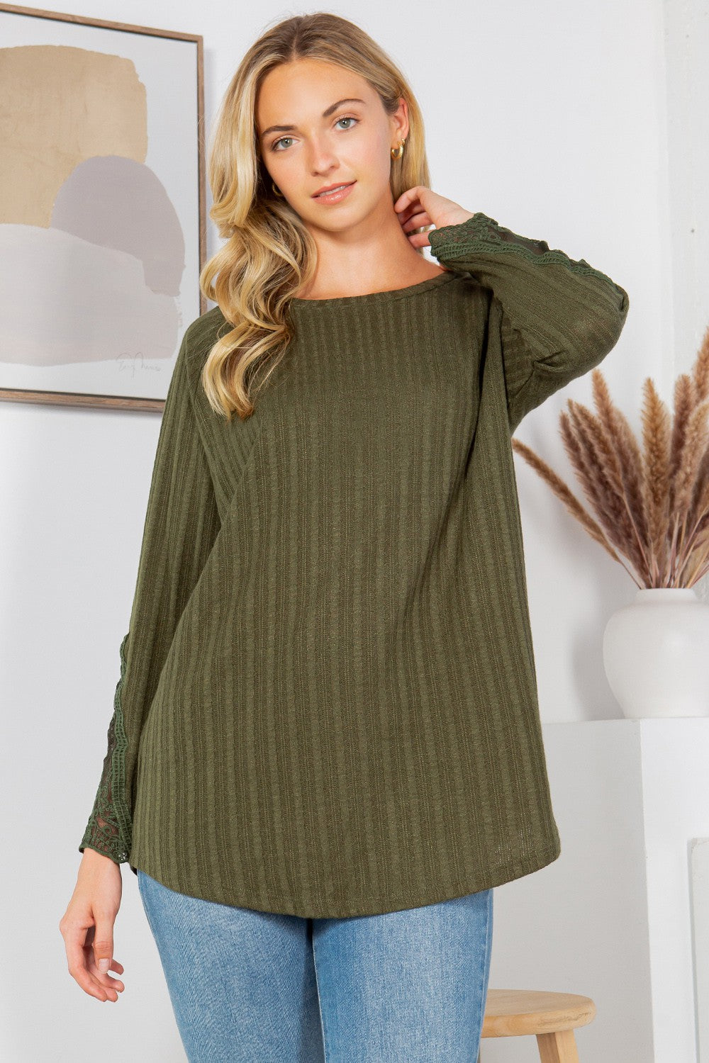 Orange Farm Patch Slv. Pointellet Knit Top view 9 - Fall Wardrobe Essential - Patch Long Sleeve Top