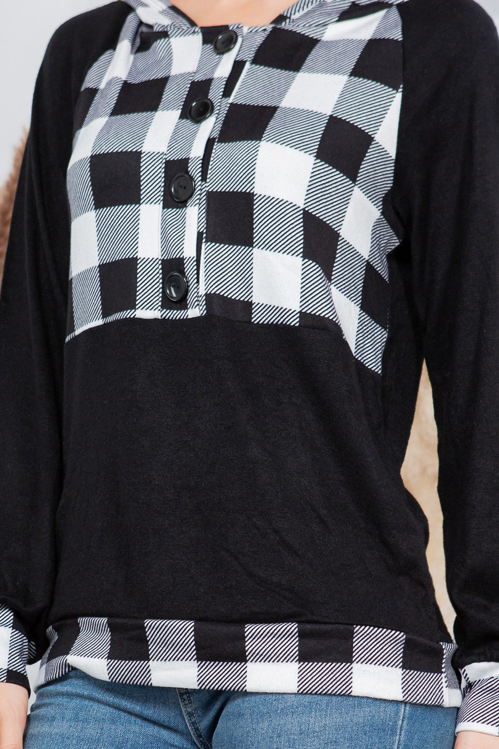 Orange Farm Plaid Print Button Down Hoodie Top view 13 - Plaid Pattern Hoodie