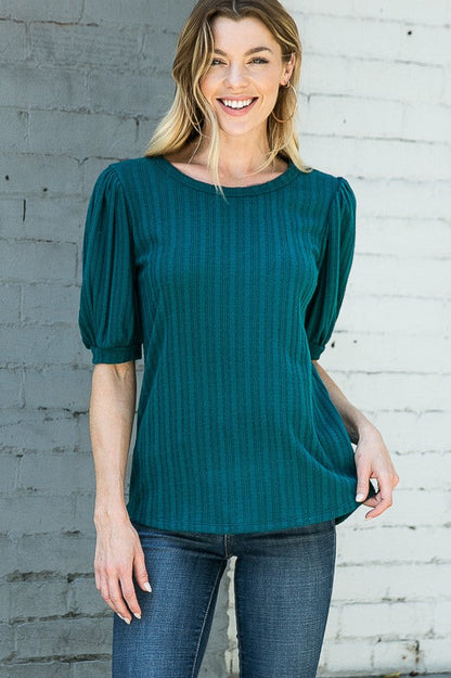 Orange Farm Pointelle Knit Puff Sleeve Top in Pink view 3 - Fall Wardrobe Essential - Pointelle Knit Top H&M