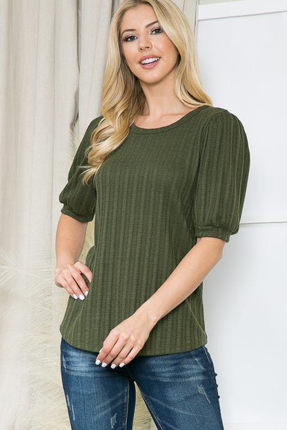 Orange Farm Pointelle Knit Puff Sleeve Top in Teal view 10 - Fall Wardrobe Essential - Pointelle Knit Top H&M