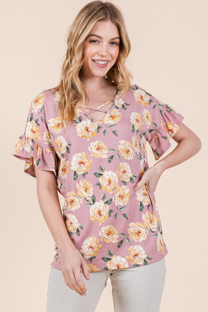 Orange Farm Ruffle Sleeve Light Sweater in Pink view 3 (top)