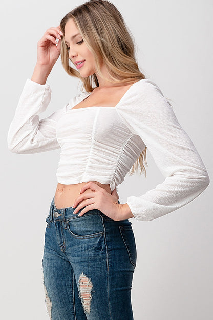 Orange Farm Shirred Puff Sleeve Top in Black view 5 - Puff Sleeve Top With Shirred Neckline