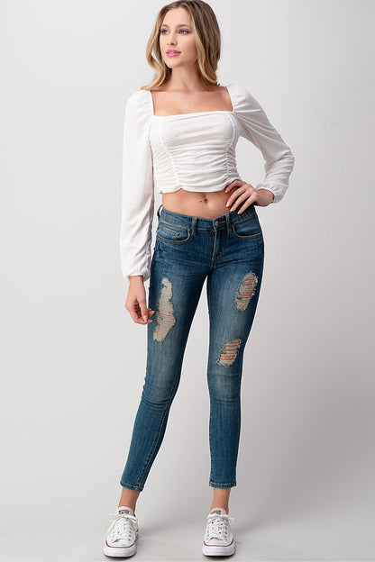 Orange Farm Shirred Puff Sleeve Top in White view 4 - Puff Sleeve Top With Shirred Neckline