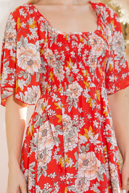 Orange Farm Smocked Dress with Pockets in Red Combo view 8 - Smocked Pocket Dress