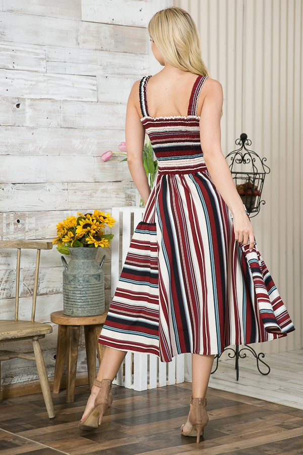 Orange Farm Smocked Stripe Dress with Pocket in Blue Combo view 7 - Stripe Smocked Dress Marine Layer
