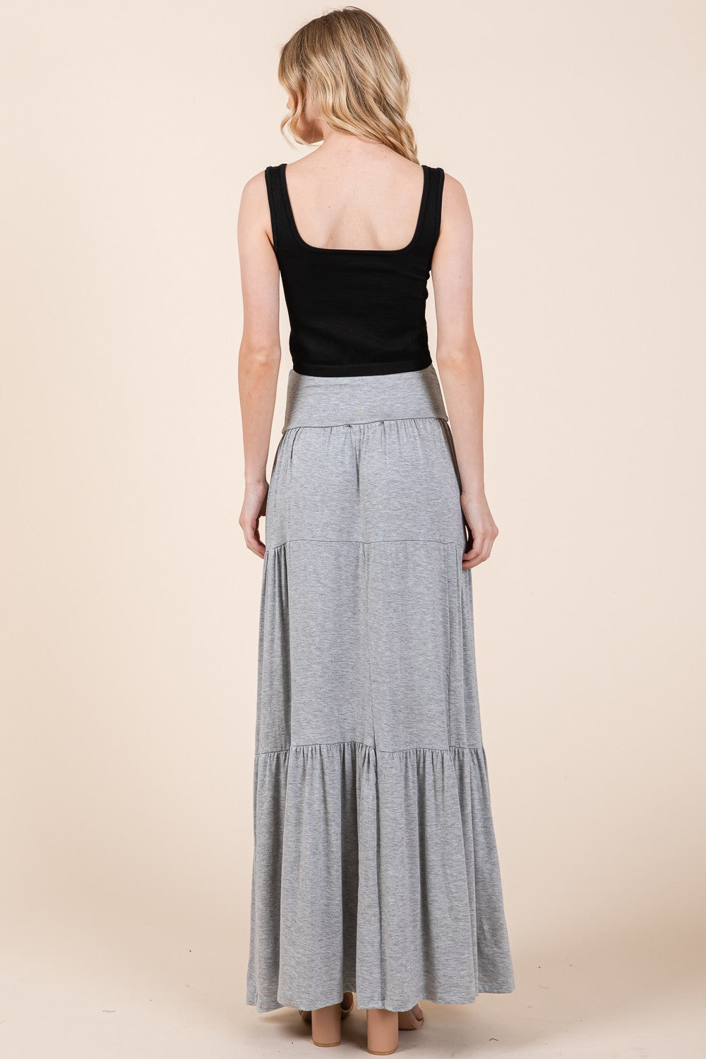 Orange Farm Solid Tiered Ruffle Skirt in Grey view 6 - Solid Layered Skirt