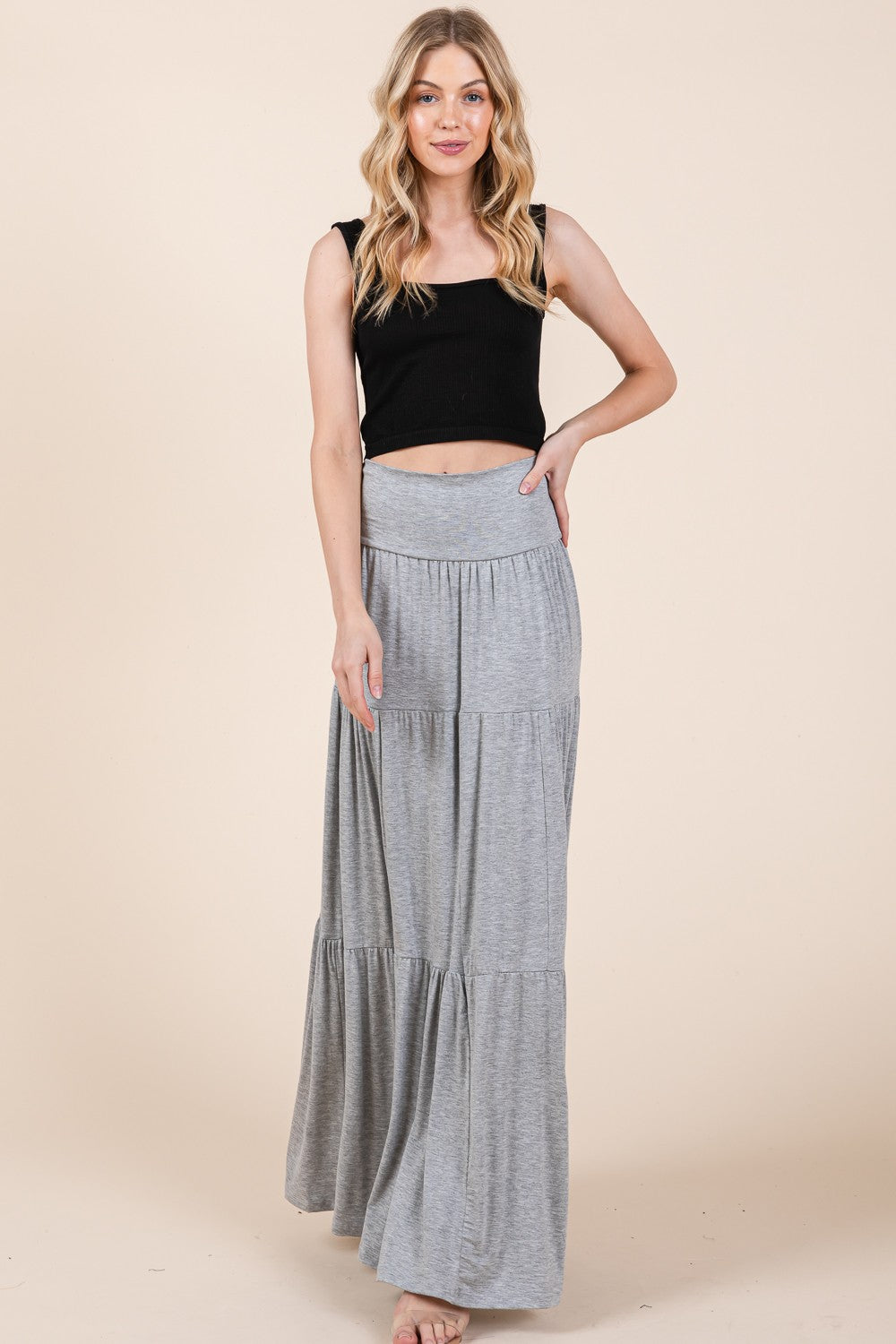 Orange Farm Solid Tiered Ruffle Skirt in Mocha view 4 - Solid Layered Skirt