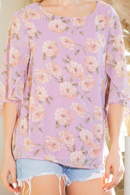 Orange Farm Swiss Dot Floral Print Split Sleeve Blouse in XL view 4 - Swiss Dot Blouse Plus Size (top)
