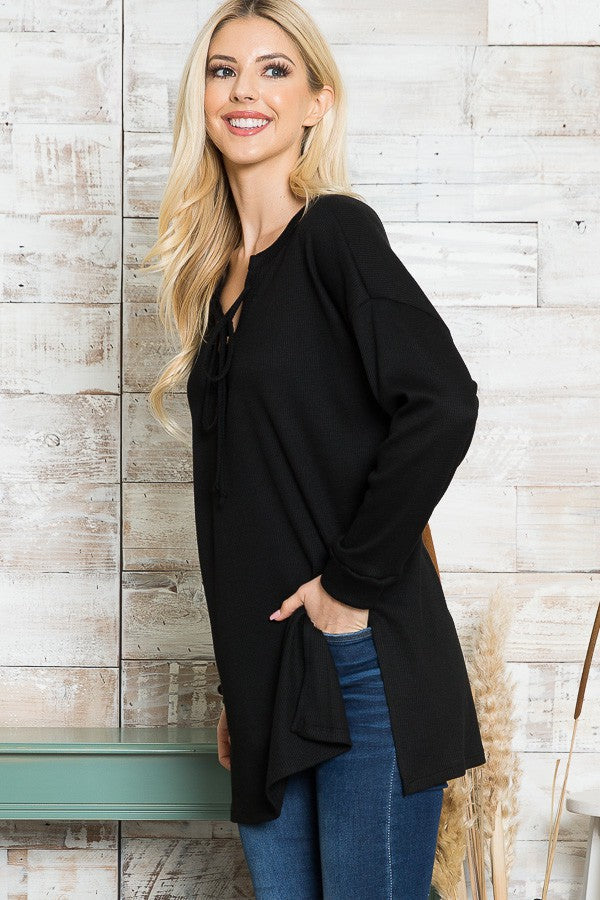 Orange Farm Tie Front Tunic Top in Black view 8 - Tunica