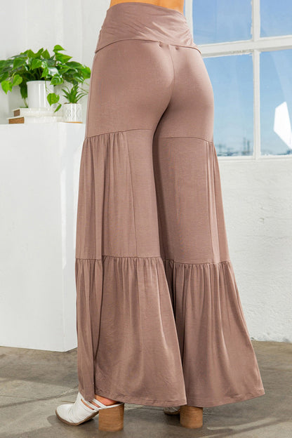 Orange Farm Tiered Ruffle High Waisted Wide Leg Pants in Mocha view 6 - High-Waisted - Tiered Ruffle Pants Womens