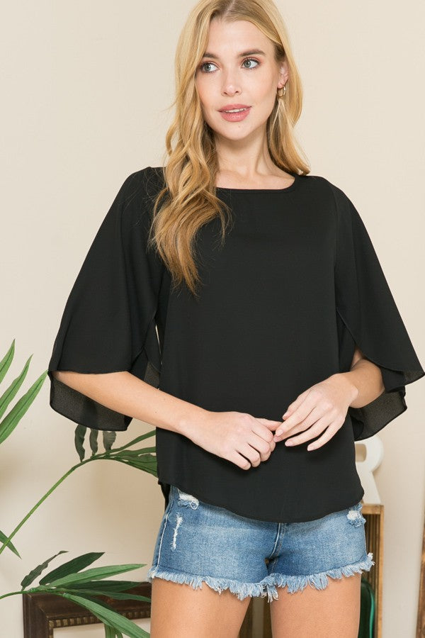 Orange Farm Tulip Sleeve Woven Blouse in Black view 4 (top)