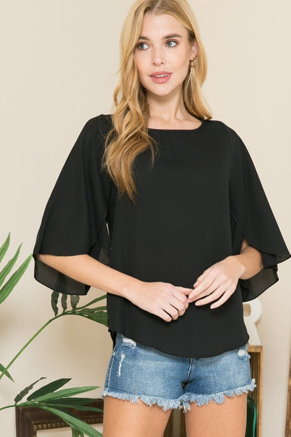 Orange Farm Tulip Sleeve Woven Blouse in Black view 4 (top)