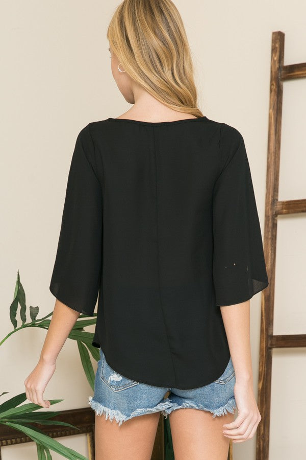 Orange Farm Tulip Sleeve Woven Blouse in Wine view 6 (top)
