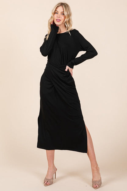 Orange Farm Waist Wrap Dress-with Pockets-solid in Black - Wrap Dress With Pockets