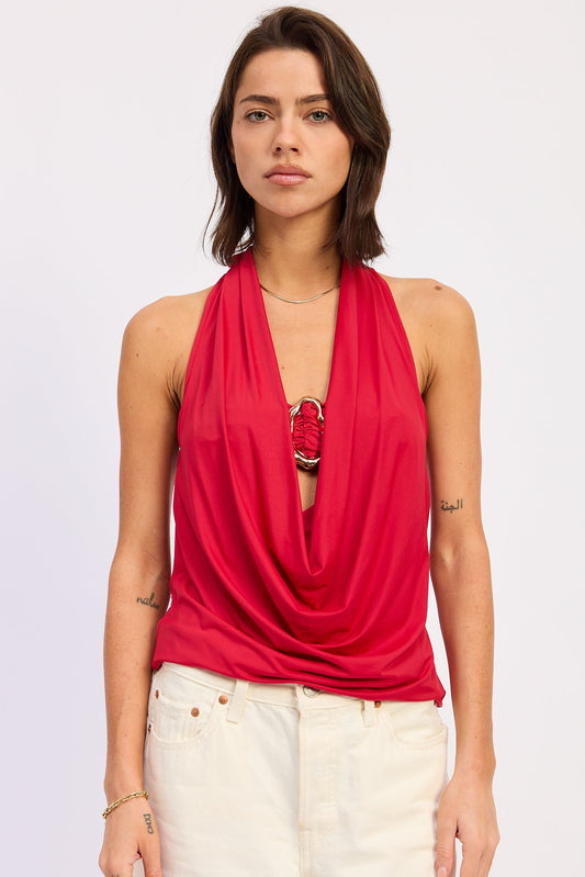 Orelia Cowl Top in Red - Orelia Cozy Lace Up Boots