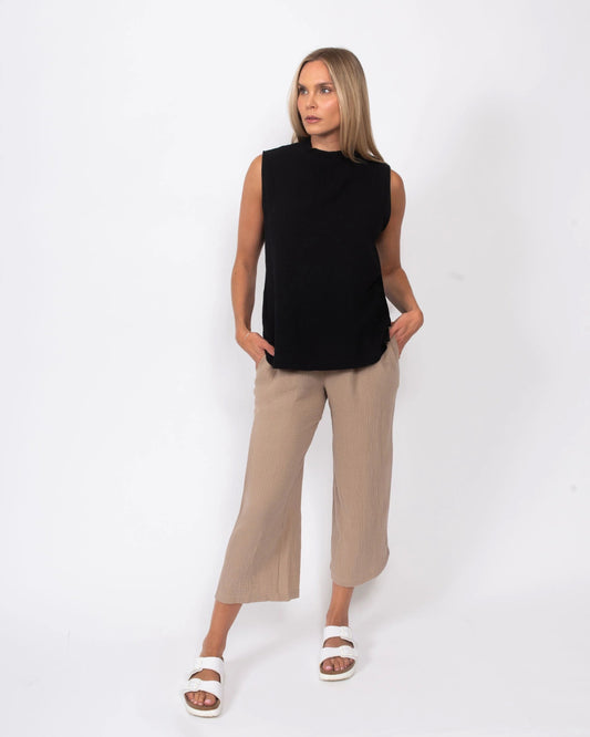Organic Cotton Gauze Cropped Pant in Taupe - Organic Cotton Pants (bottom)