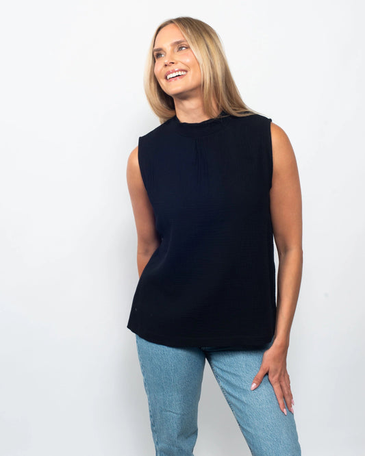Organic Cotton Gauze Halter Top in Black view 2 - Organic Cotton Tops