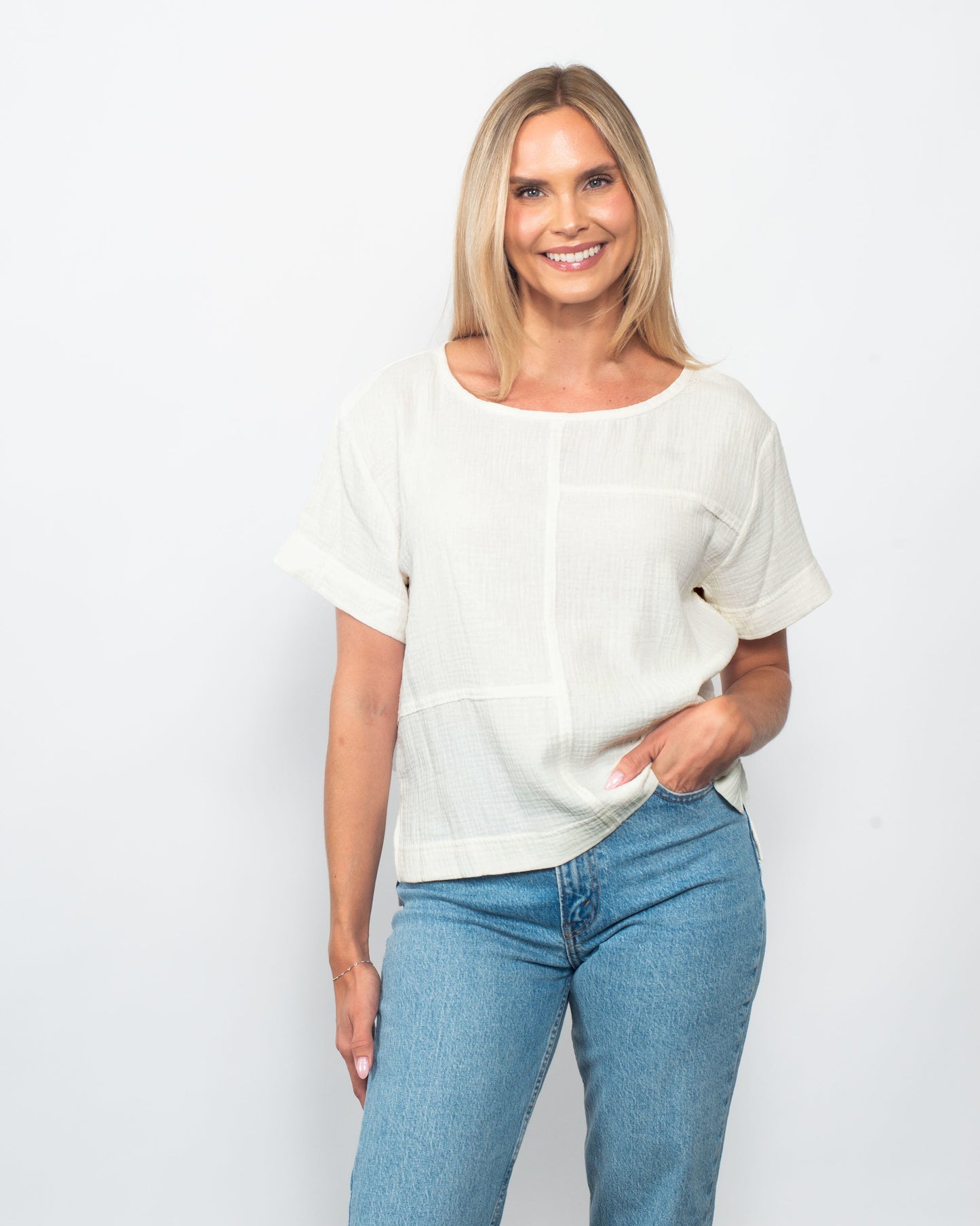 Organic Cotton Gauze Seamed Top in Ecru - Organic Cotton Tops