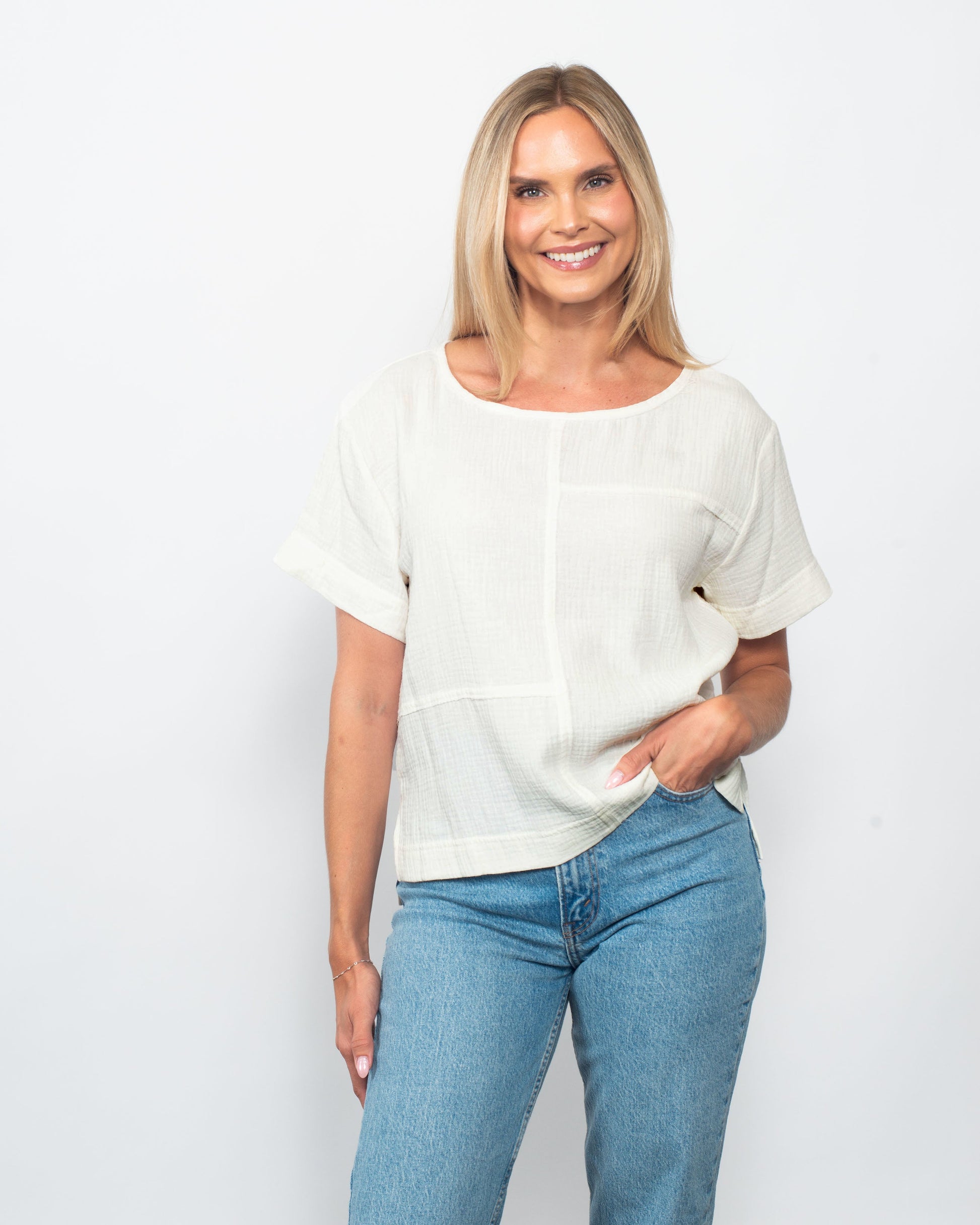 Organic Cotton Gauze Seamed Top in Ecru - Organic Cotton Tops