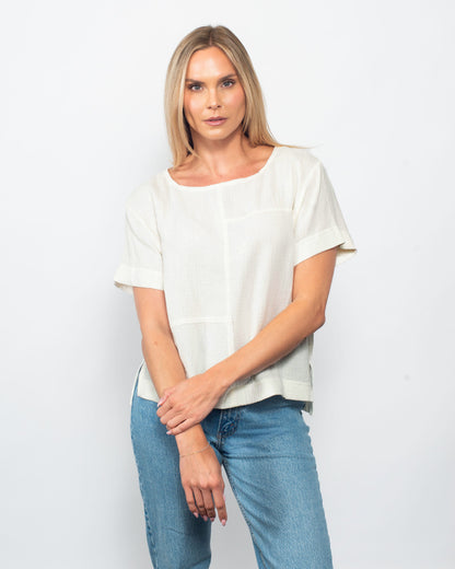 Organic Cotton Gauze Seamed Top in Ecru view 3 - Organic Cotton Tops