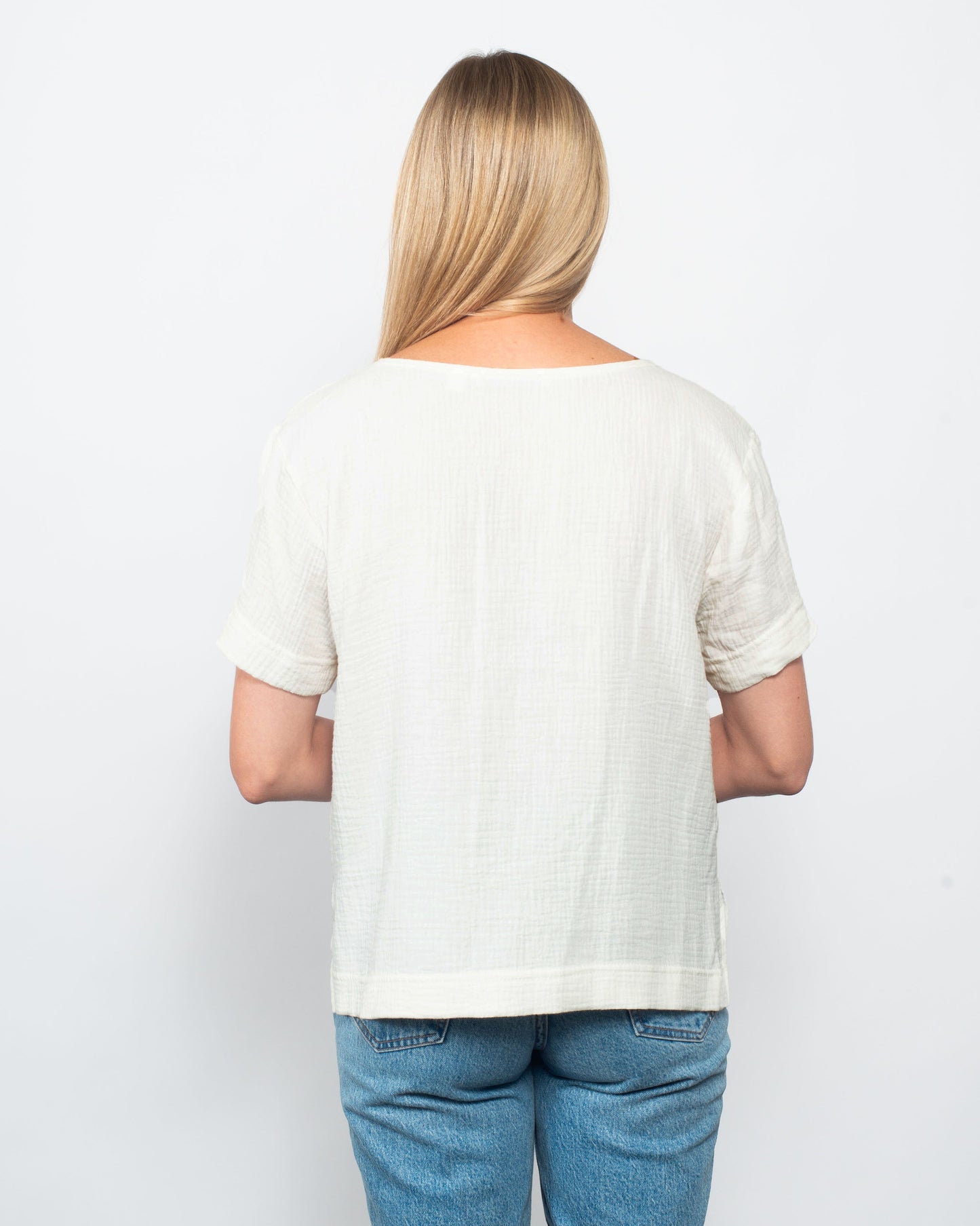 Organic Cotton Gauze Seamed Top in Ecru view 4 - Organic Cotton Tops