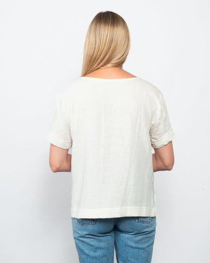 Organic Cotton Gauze Seamed Top in Ecru view 4 - Organic Cotton Tops