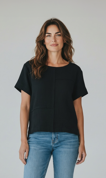 Organic Cotton Gauze Seamed Top in Ecru view 5 - Organic Cotton Tops