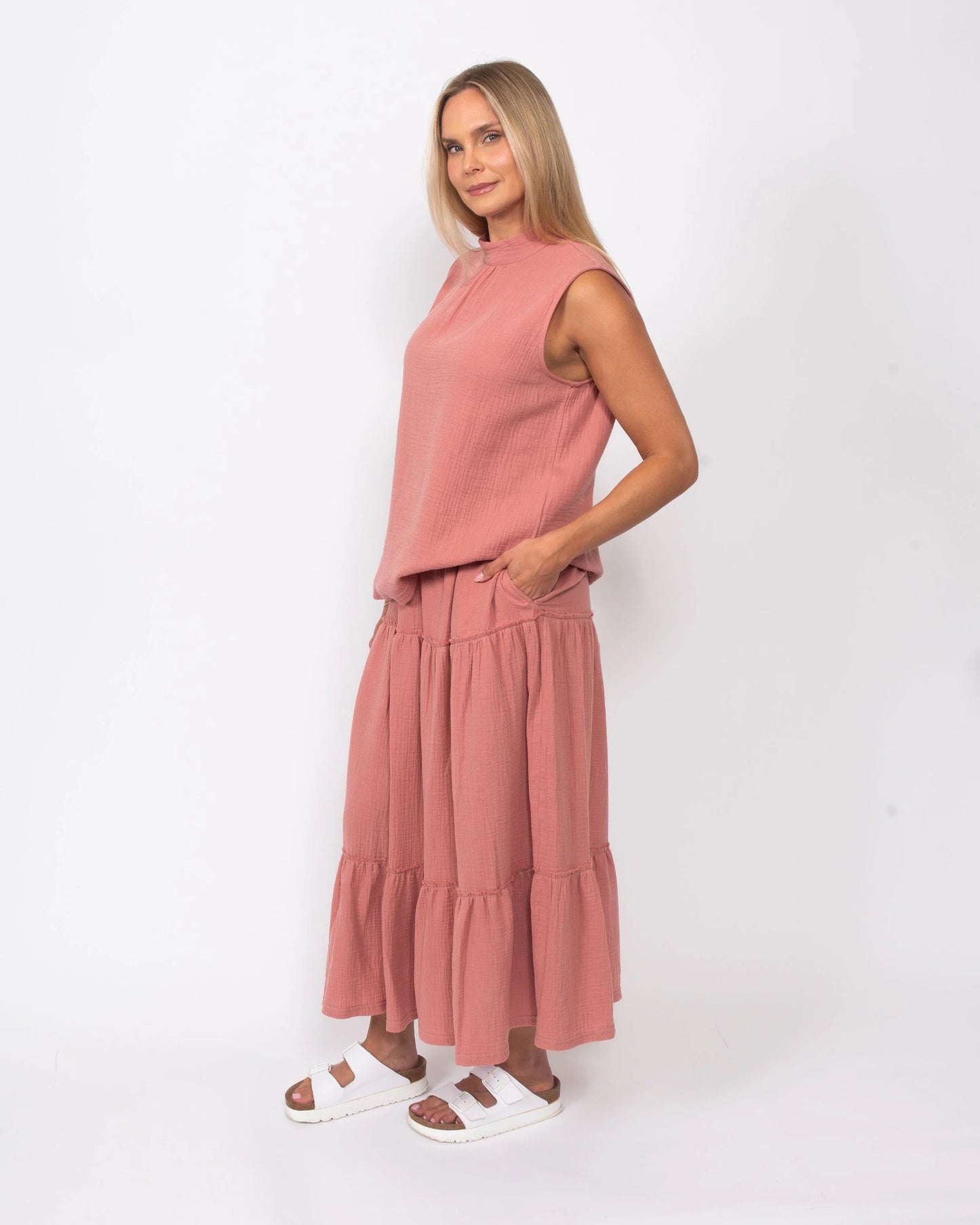 Organic Cotton Gauze Tiered Skirt - MeeeShop Women's Fashion