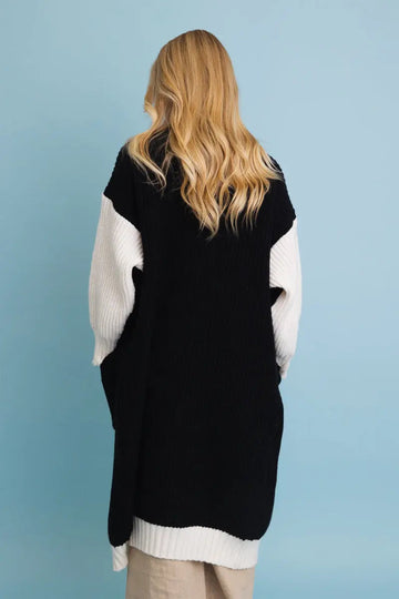 Oversized Color Block Button-up Knit Cardigan Top - MeeeShop Women's Fashion