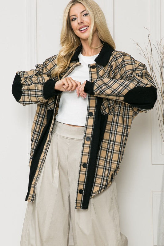 Oversized Elbow Patch Shacket-plaid in M view 2 - Relaxed Fit - Shacket Plaid (layer)