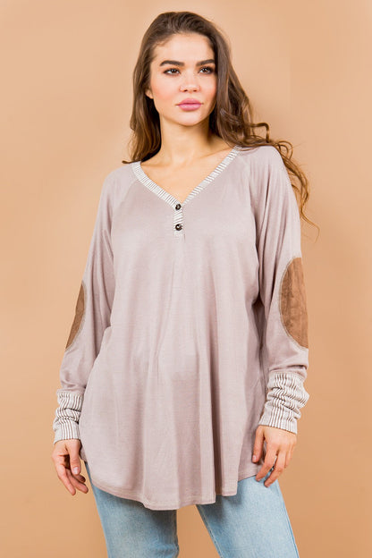 Oversized Elbow Patch Tunic in Taupe view 6 - Relaxed Fit - Oversized Elbow Shirt (top)