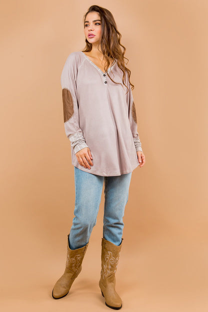 Oversized Elbow Patch Tunic in Taupe view 8 - Relaxed Fit - Oversized Elbow Shirt (top)