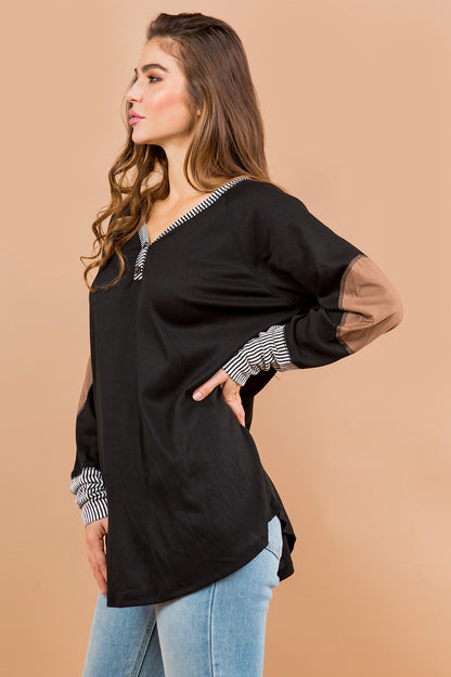 Oversized Elbow Patch Tunic Top - MeeeShop Women's Fashion