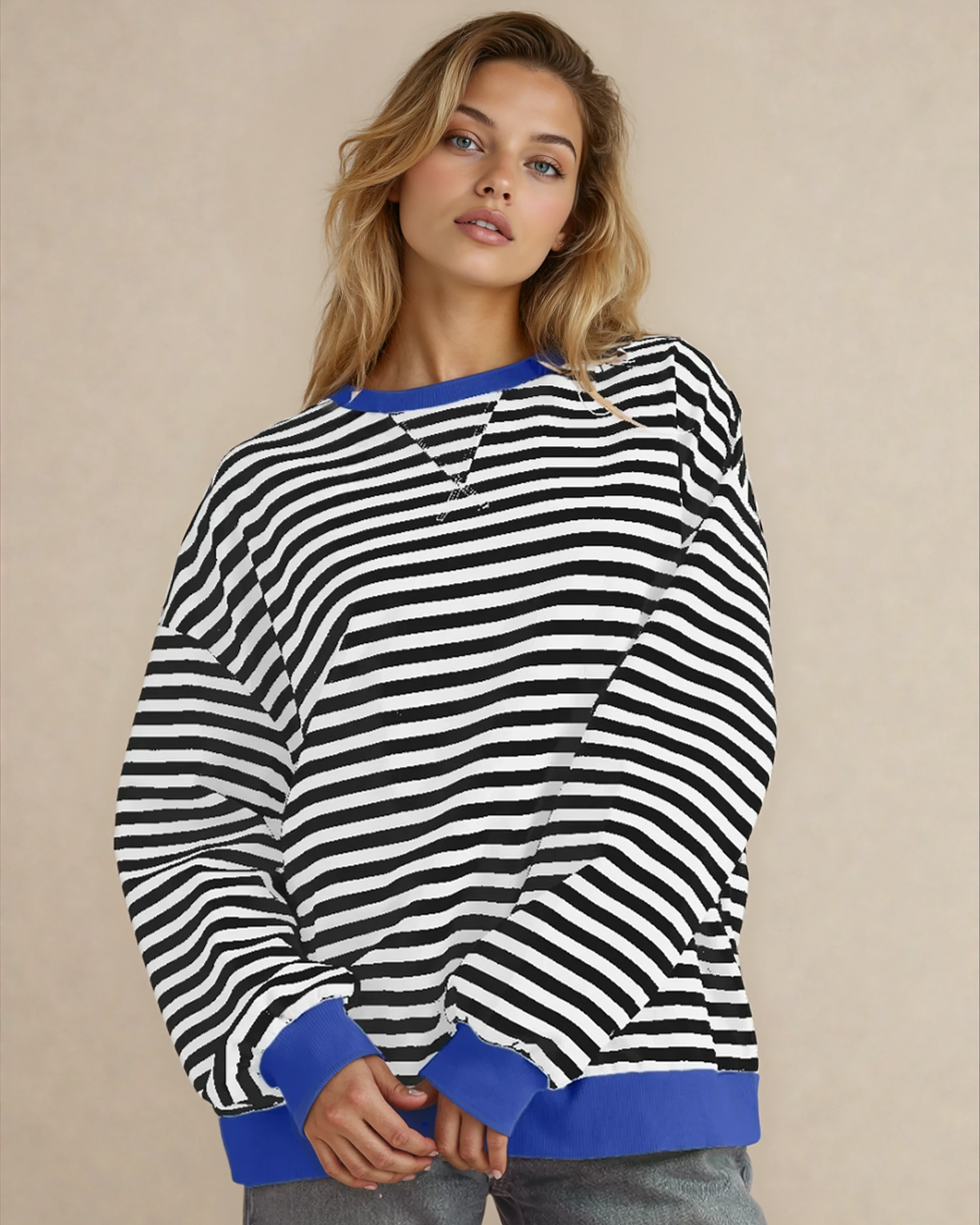 Oversized Sweatshirt - Black Black Stripe view 2 (top) - oversized sweatshirt black women, oversized sw - shop at us.meeeshop