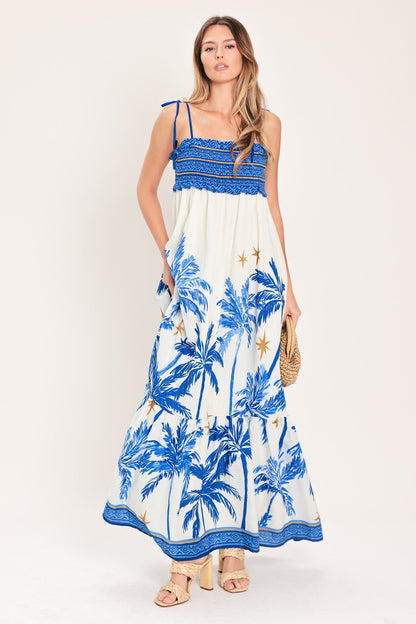 Palm Escape Woven Maxi Dress in IVORY BLUE view 2