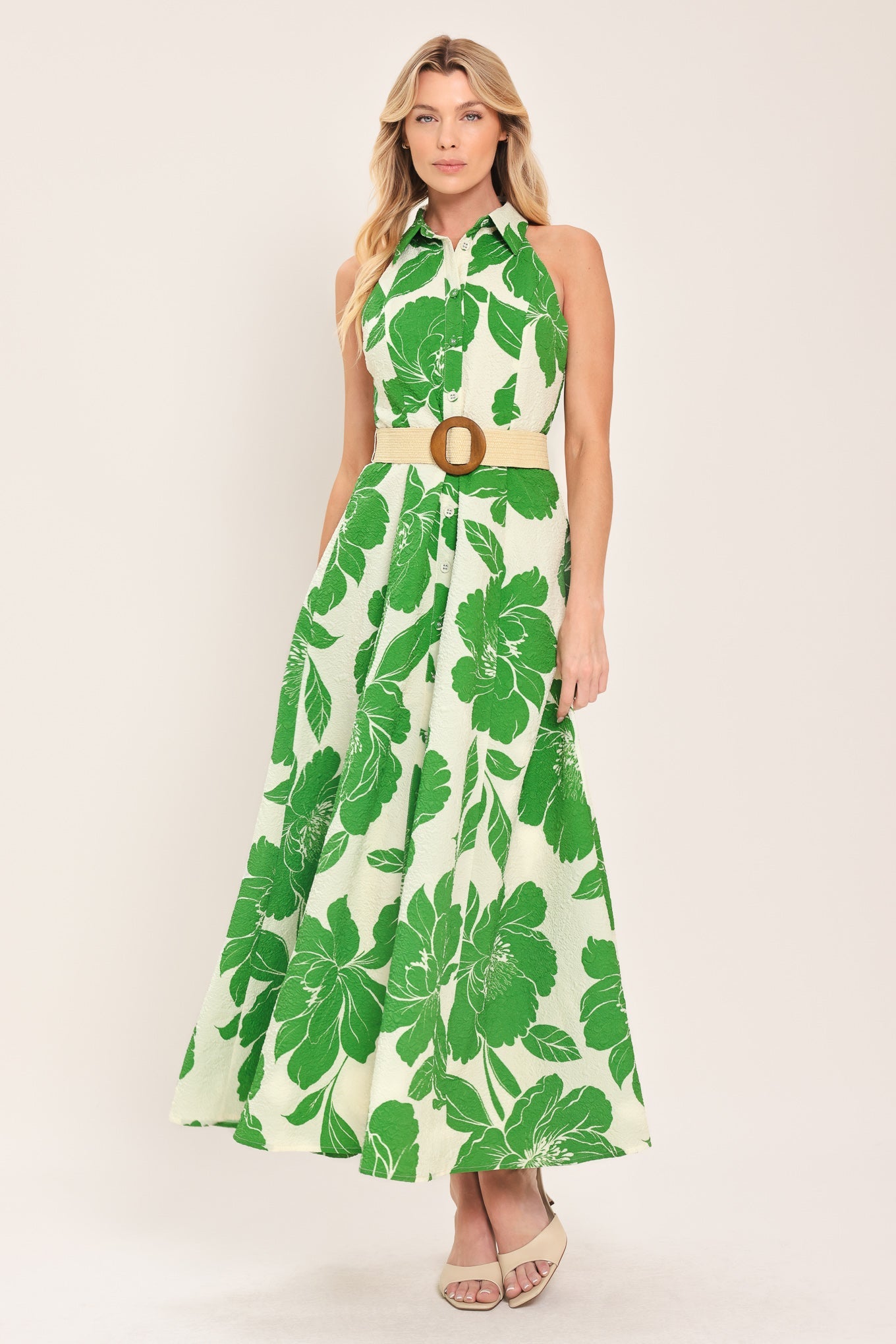 Palm Royale Woven Midi Dress in IVORY GREEN view 3 - Palm Royale Dress Ideas