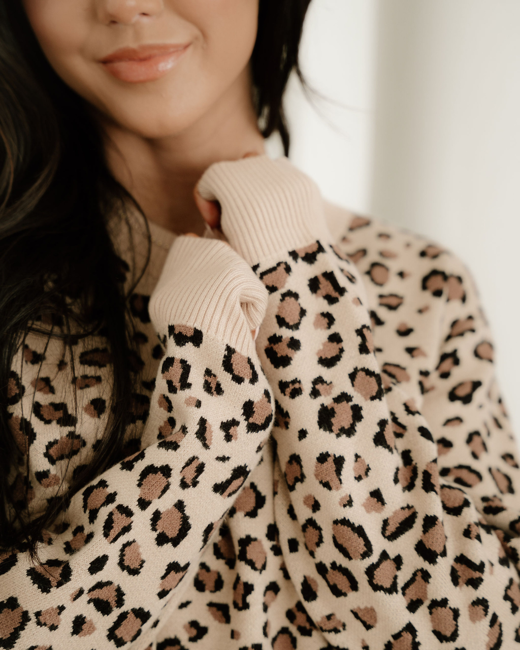 Palmer Leopard Print Dolman Sleeve Sweater Khaki view 4 (layer) - dolman sweater, print dolman sweater - shop at us.meeeshop