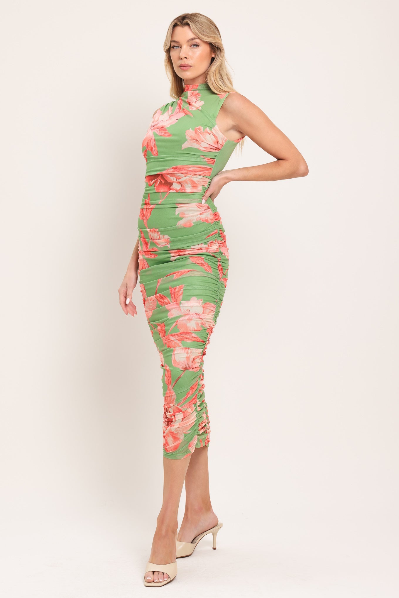 Paradise Glow Power Mesh Midi Dress in ORANGE view 10 - Paradise Glow Plisse Maxi Dress Lime