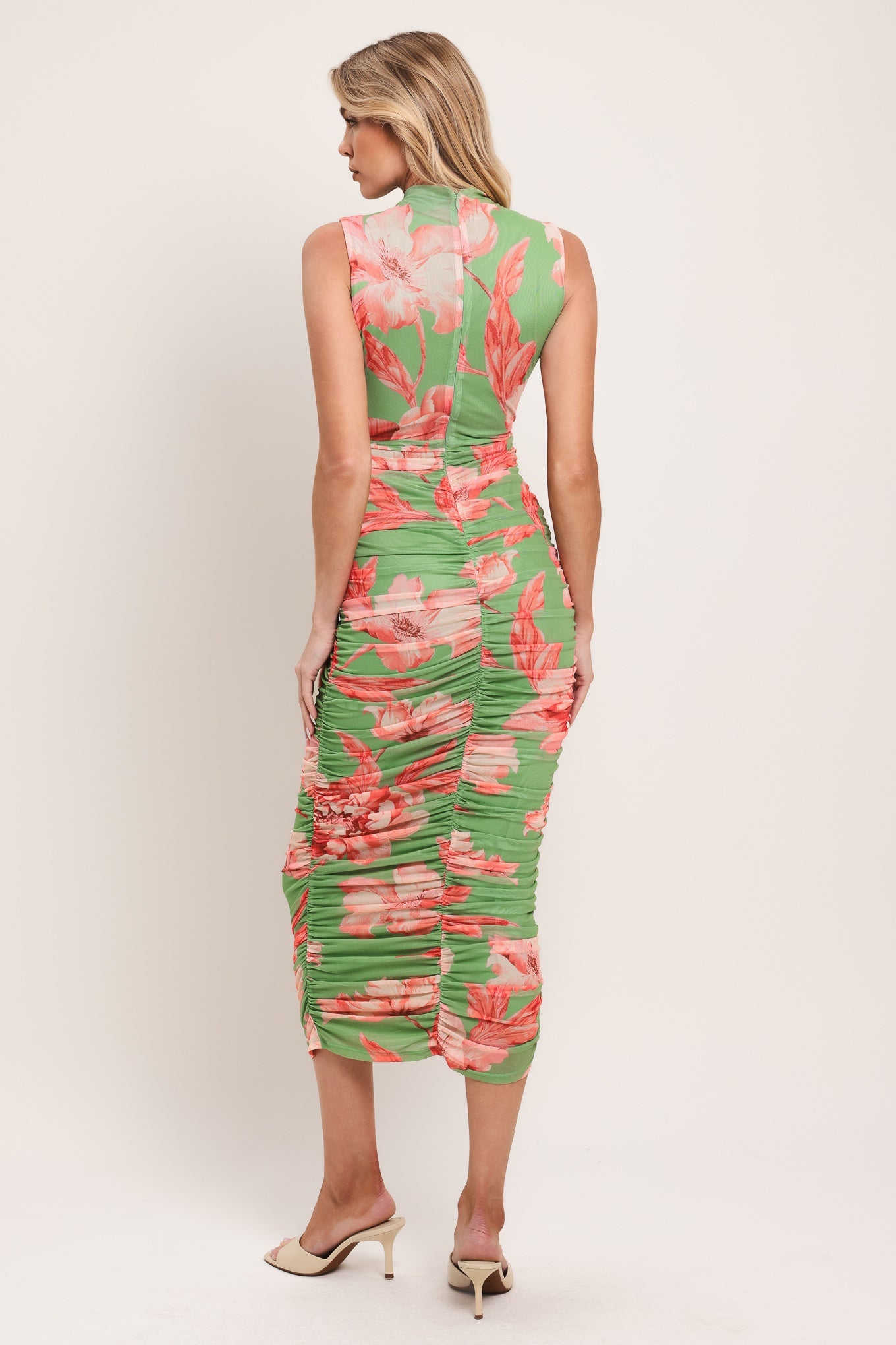 Paradise Glow Power Mesh Midi Dress in ORANGE view 11 - Paradise Glow Plisse Maxi Dress Lime