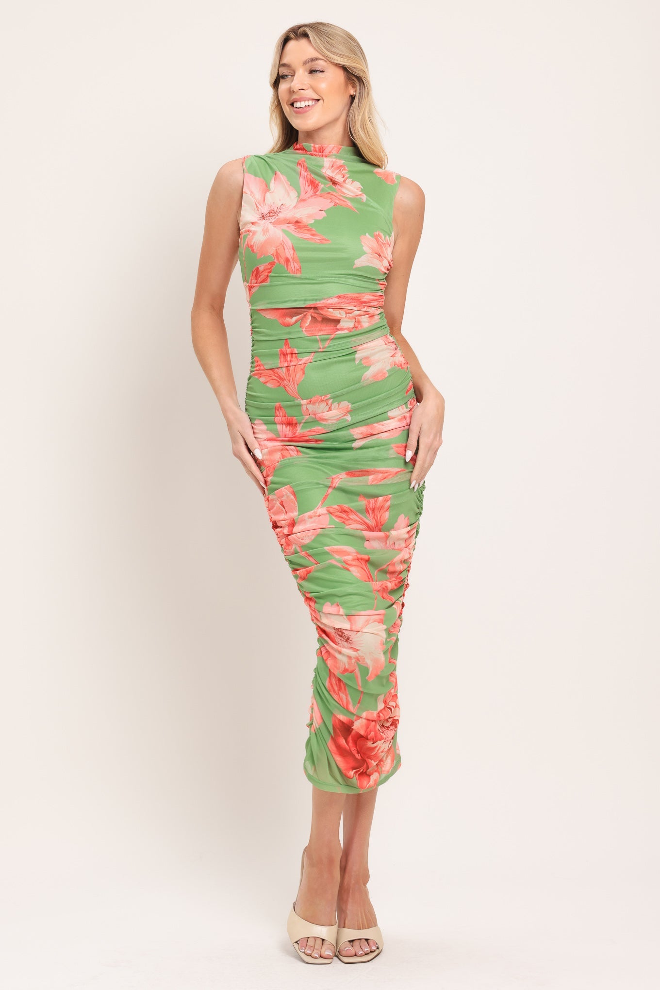 Paradise Glow Power Mesh Midi Dress in ORANGE view 8 - Paradise Glow Plisse Maxi Dress Lime