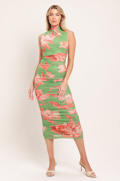 Paradise Glow Power Mesh Midi Dress in SAGE - Paradise Glow Plisse Maxi Dress Lime