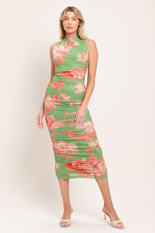 Paradise Glow Power Mesh Midi Dress in SAGE - Paradise Glow Plisse Maxi Dress Lime
